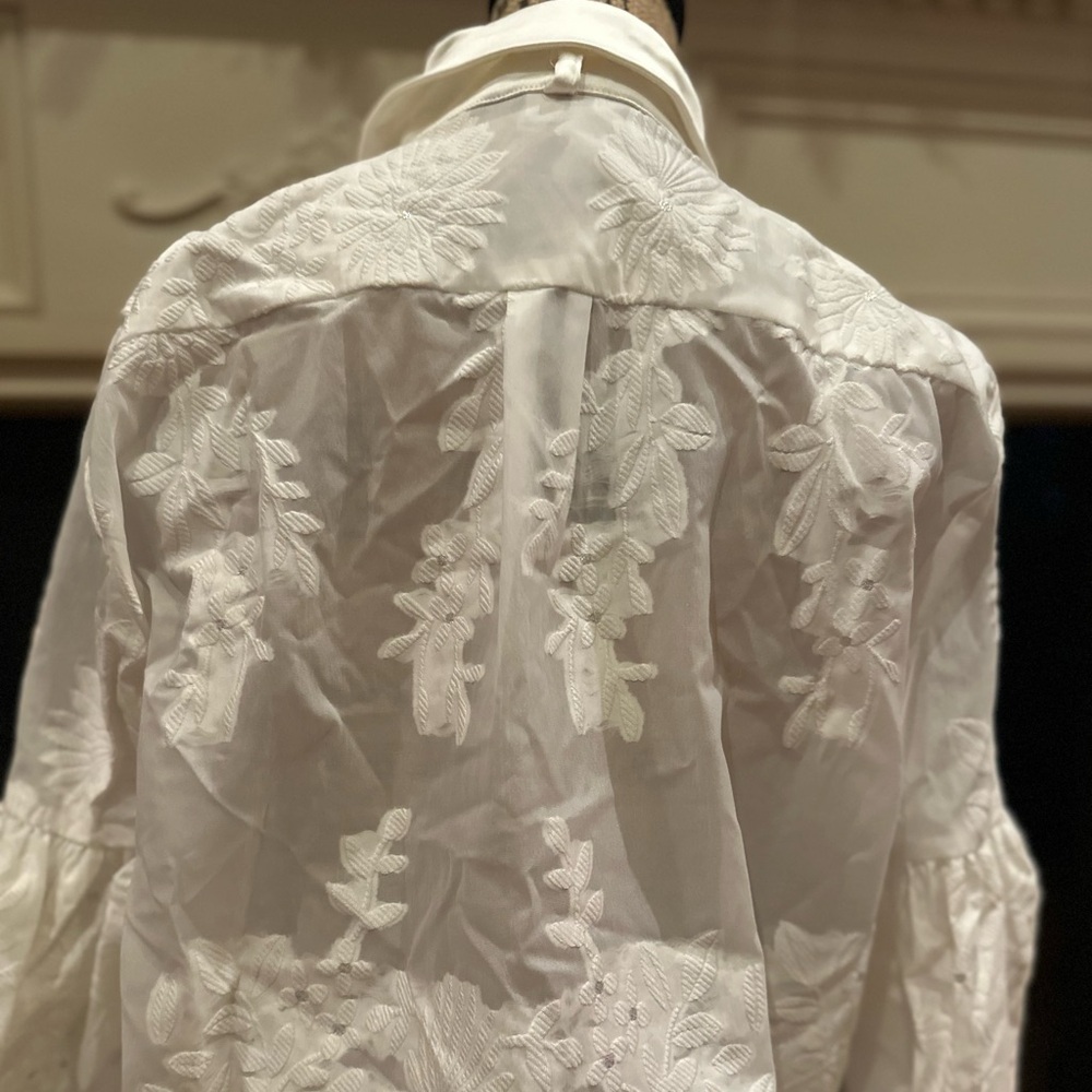 Dream By Sister Jane White Sheer Floral Blouse with Bell Sleeves - Picture 9 of 14